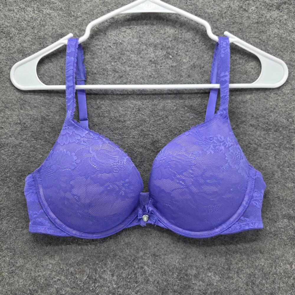 Victoria's Secret Bra Womens 34D Purple Push Up Underwire Lace Floral Padded